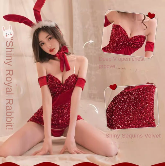 Sexy red velvet bunnies uniform passion seduction