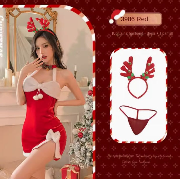 Christmas sexy underwear seductive passion winter hip suit uniform sexy get-away date